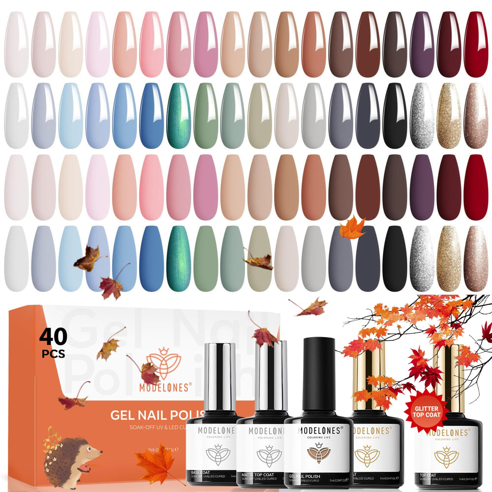 Modelones 40-pcs fall gel nail polish set for DIY manicure versatility.