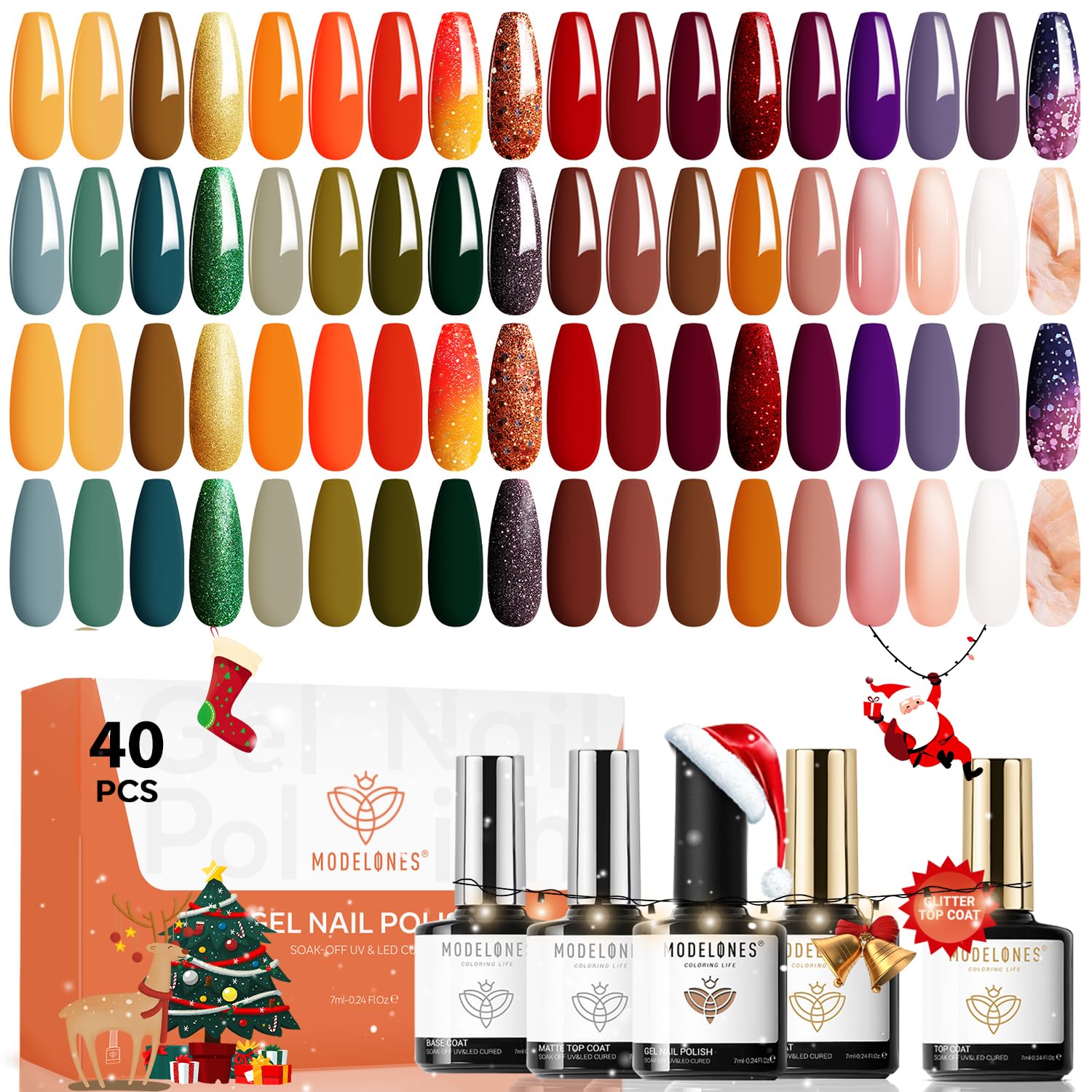 Modelones 40-Pcs gel polish set packaging showcases vibrant color range for DIY manicures
