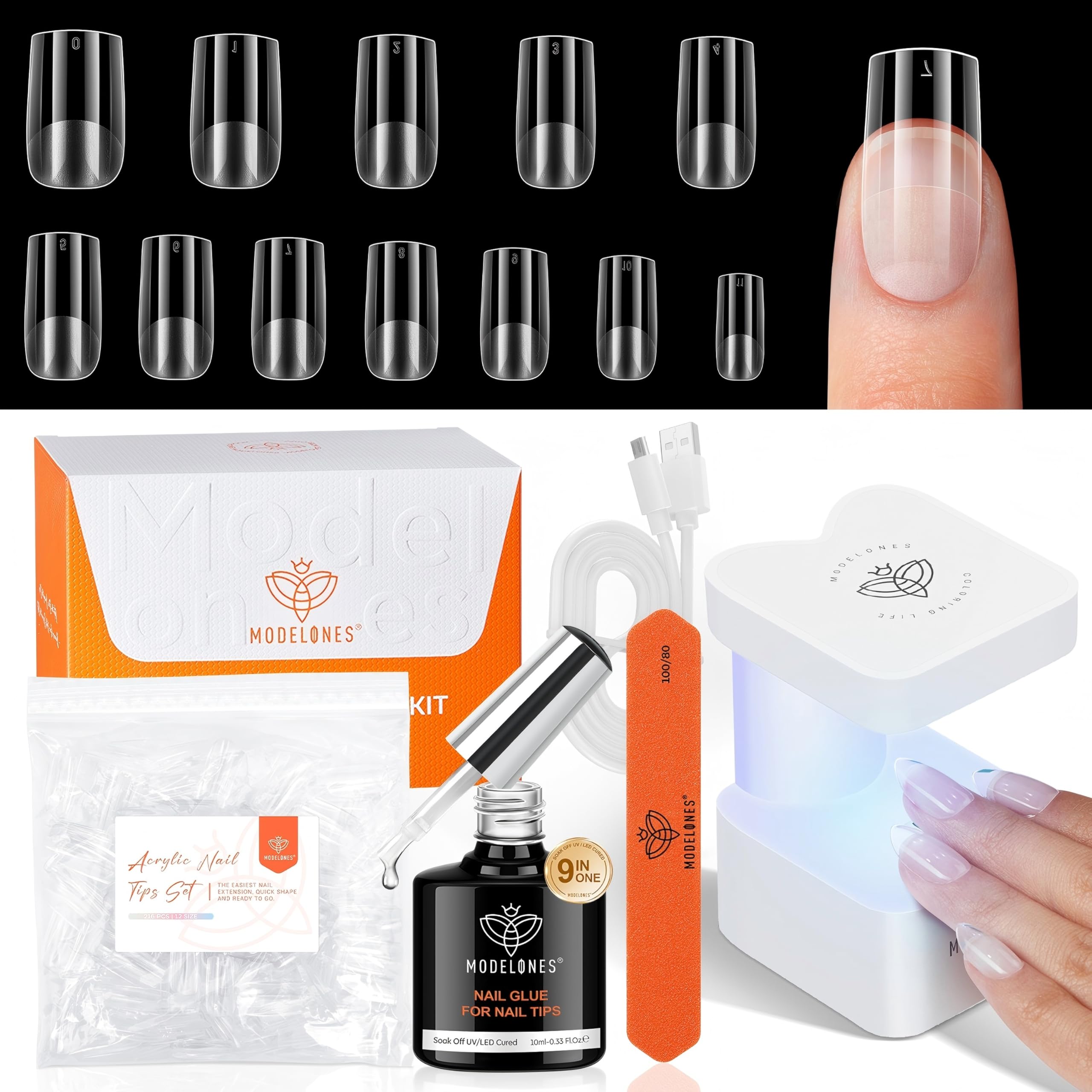 Modelones 9-in-One Nail Glue closeup for versatile nail applications and strong adhesion.