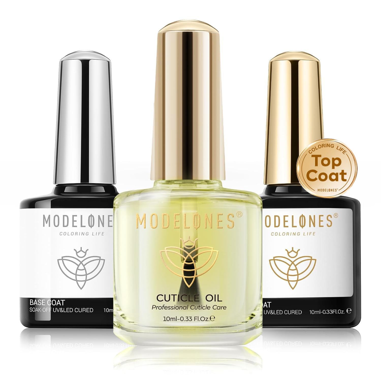 Modelones base coat application delivers a smooth bond for lasting gel nails.