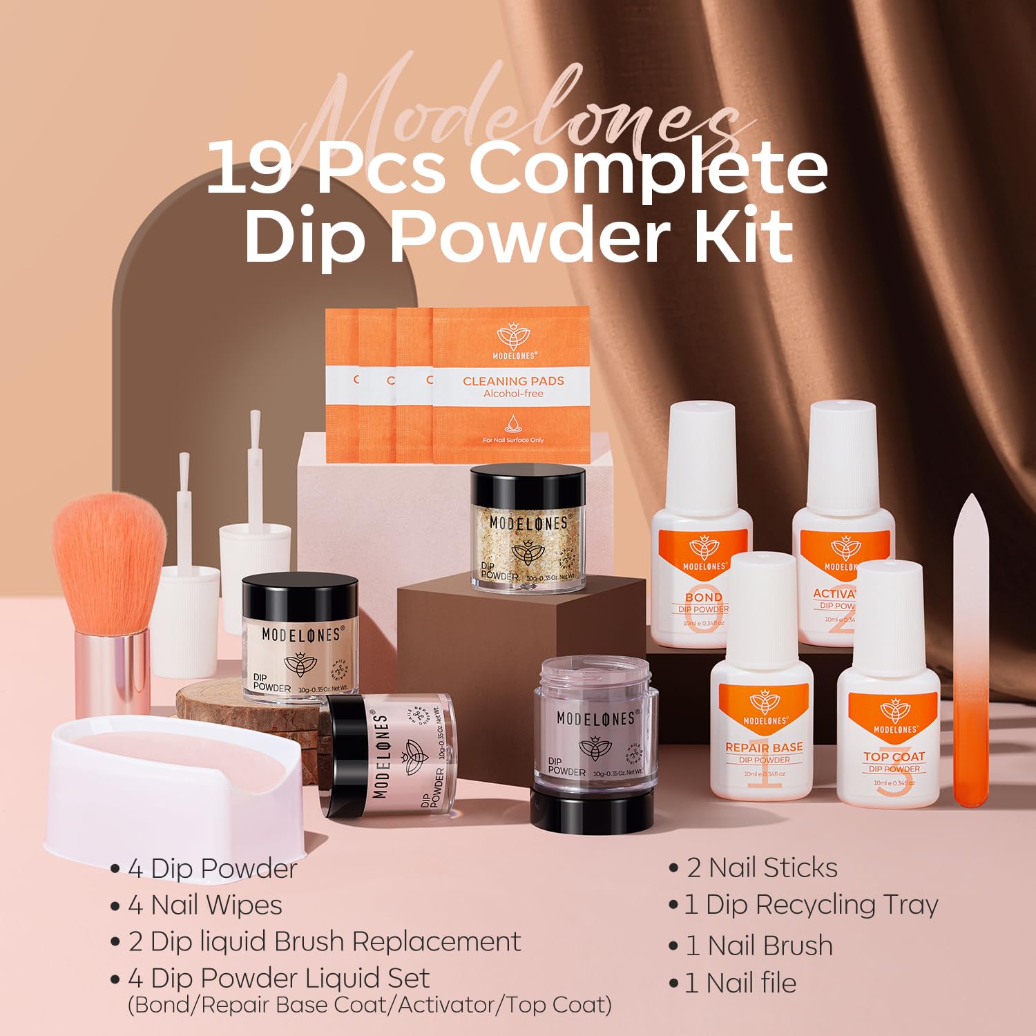 Modelones brown-gold glitter dip powder close-up hints at glamorous, party-ready nails.