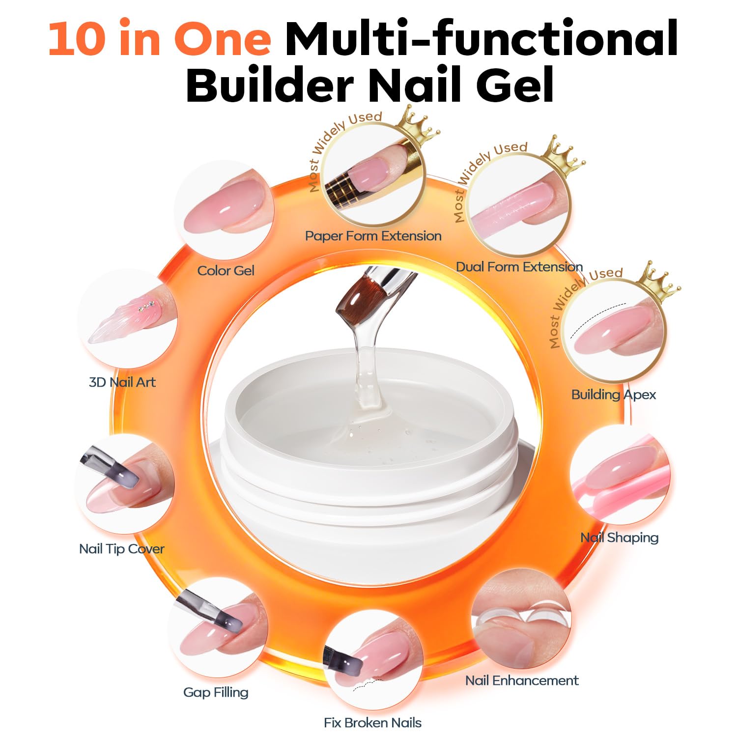 Modelones builder clamps keep cuticles clean for neat C-curves during application.