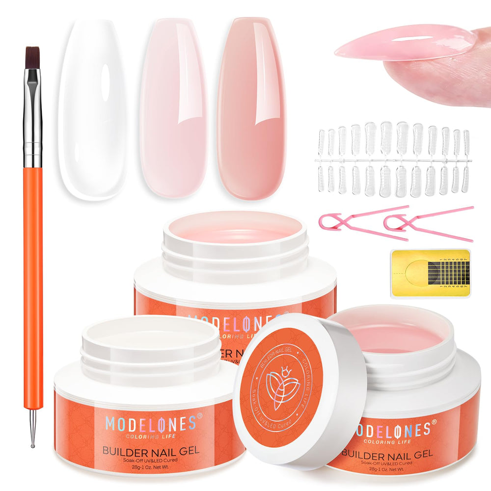 Modelones Builder Nail Gel 3 Colors kit for durable extensions and versatile art.