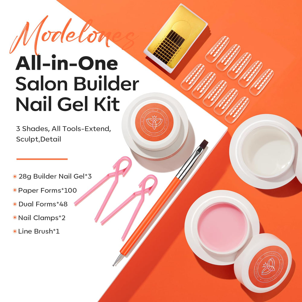 Modelones builder dual-end brush enables precise pickup and smooth gel application.