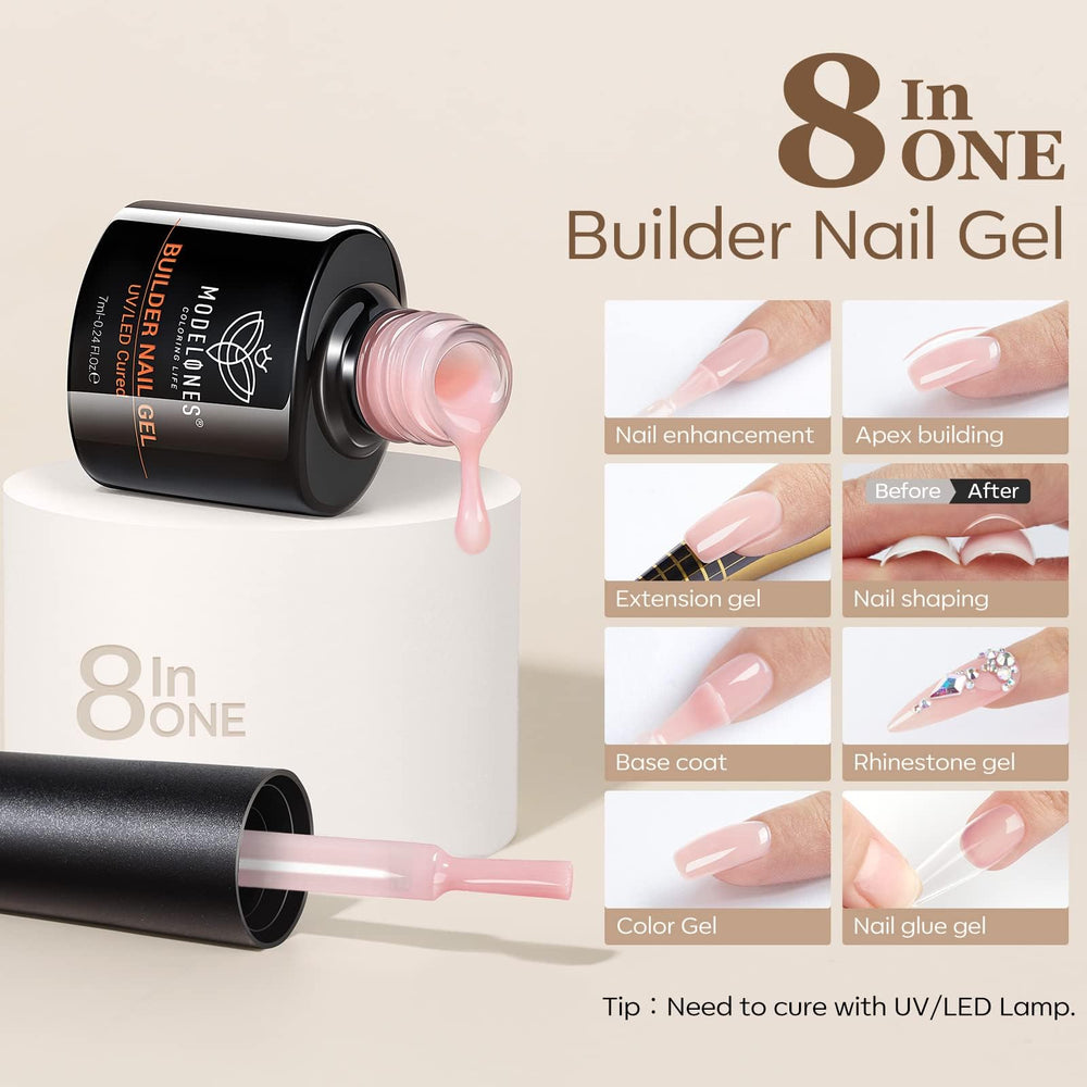 Modelones Builder Nail Gel delivers a glossy finish for salon-like shine