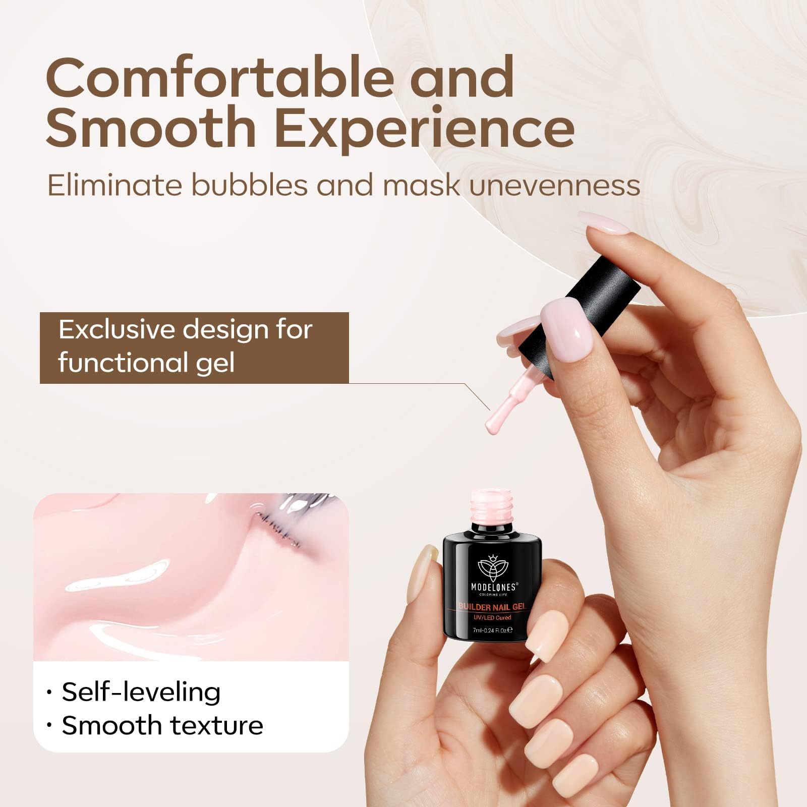 Modelones Builder Nail Gel cures under UV/LED for quick at-home use