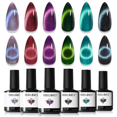 Modelones cat-eye gel polish set with six colors for chic nails.