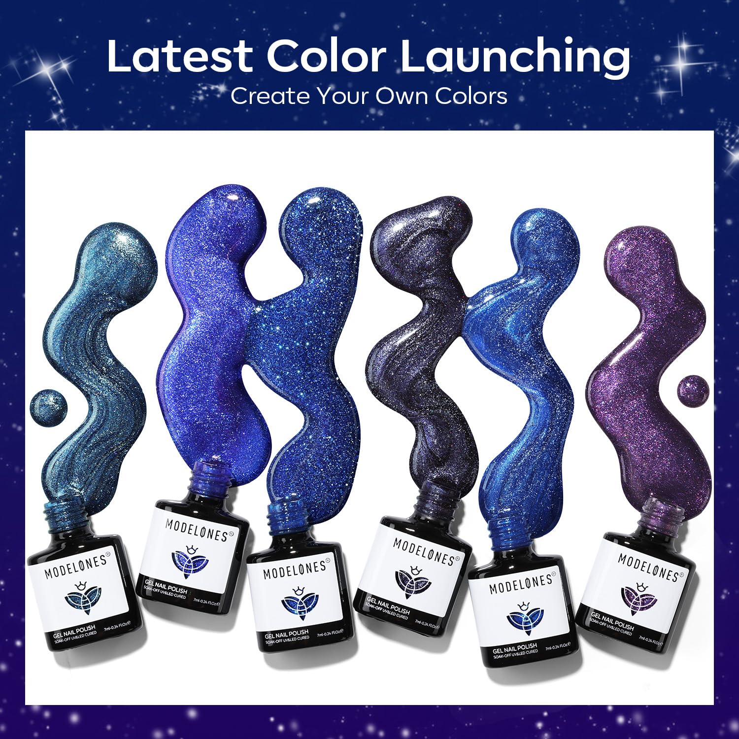 Modelones cat-eye glitter dark blue 7ml bottle with chameleon glow