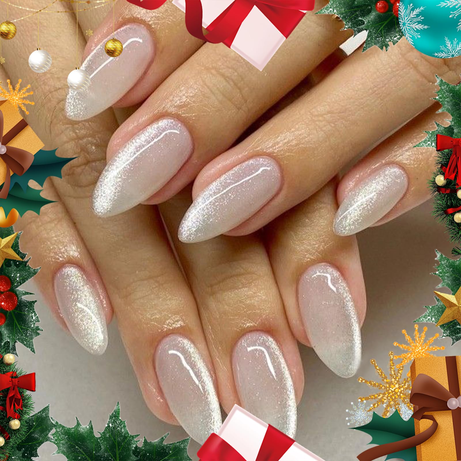 Modelones cat-eye nails almond 32pcs front view shows a durable press-on kit for quick home manicures.