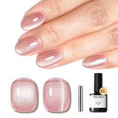 Modelones cat eye pink gel nail polish bottle shows vibrant shimmer for chic nails.