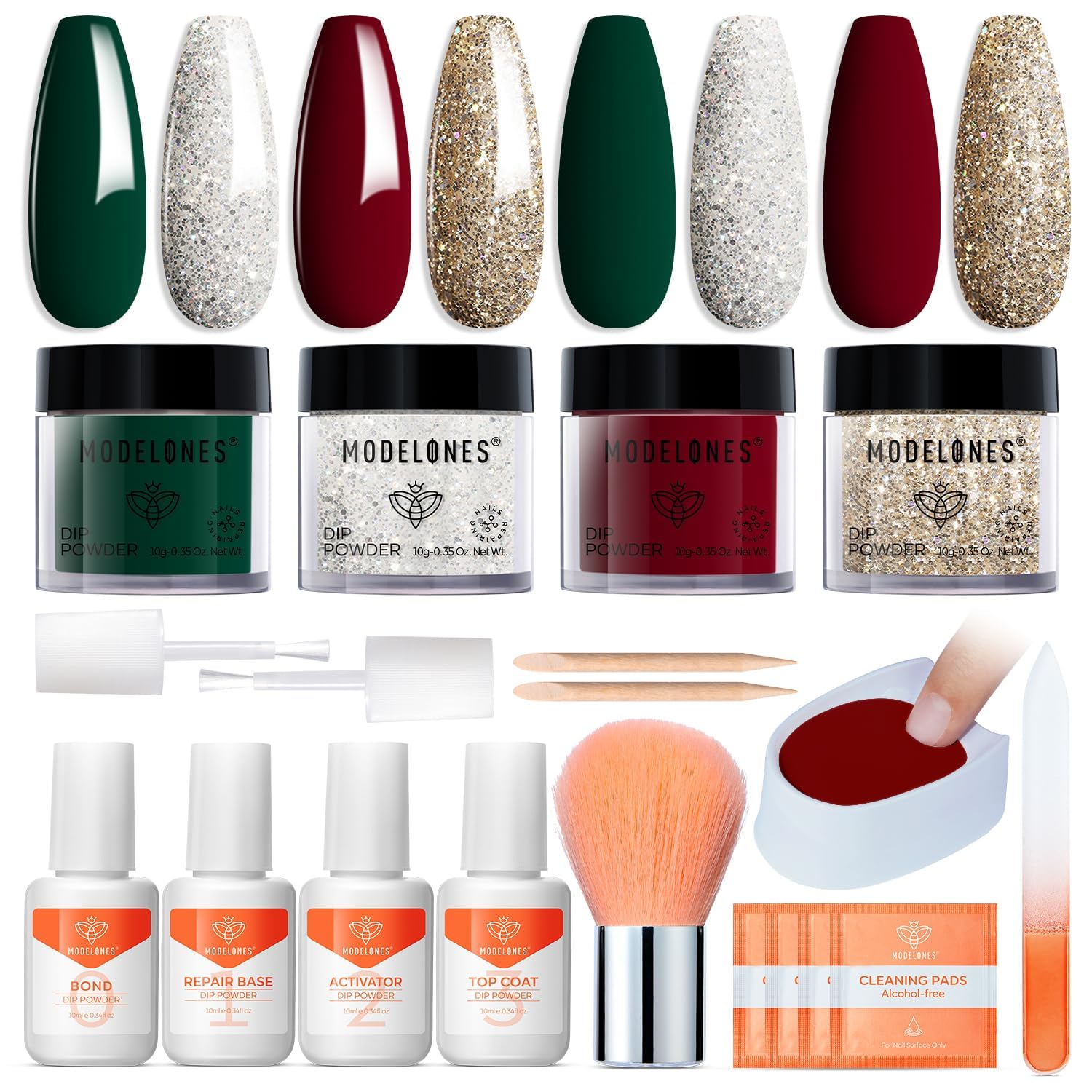 Modelones Christmas dip powder kit front view shows full at-home manicure starter set