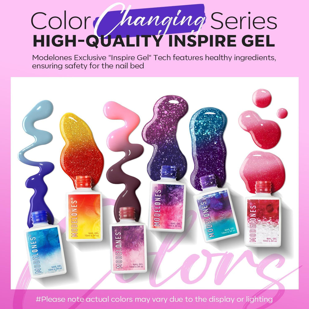 Modelones color-changing gel nail polish bottles on display.