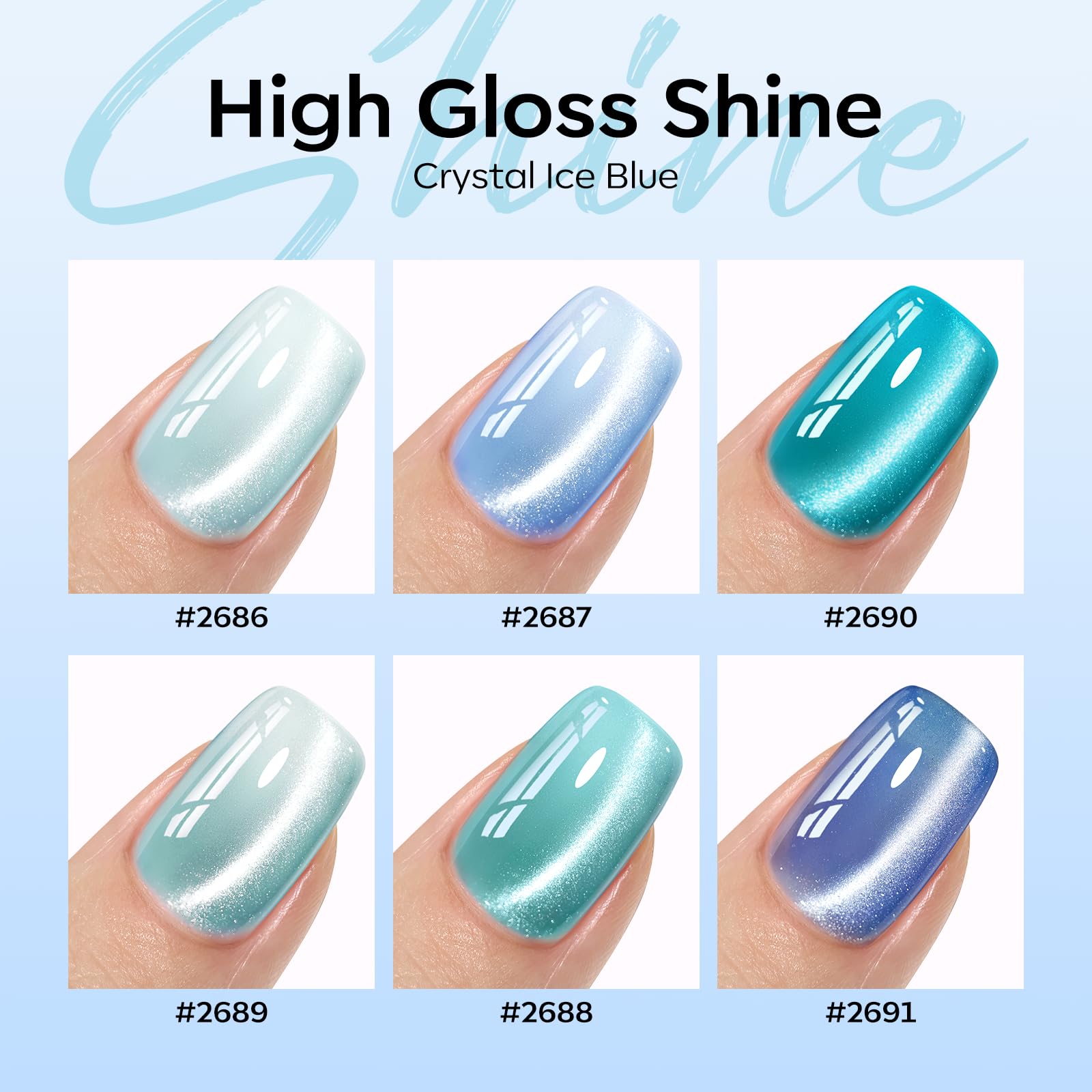 Modelones color swatches show icy blue-green shades for creative nails