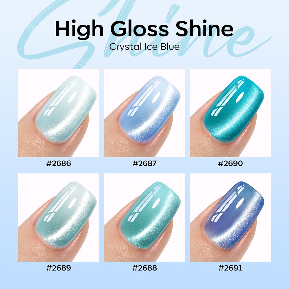 Modelones color swatches show icy blue-green shades for creative nails