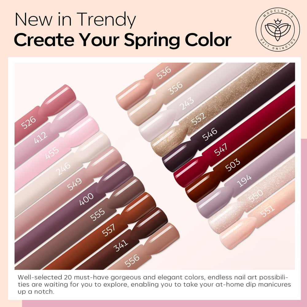 Modelones color swatches showing 20 shades for seasonal nail ideas