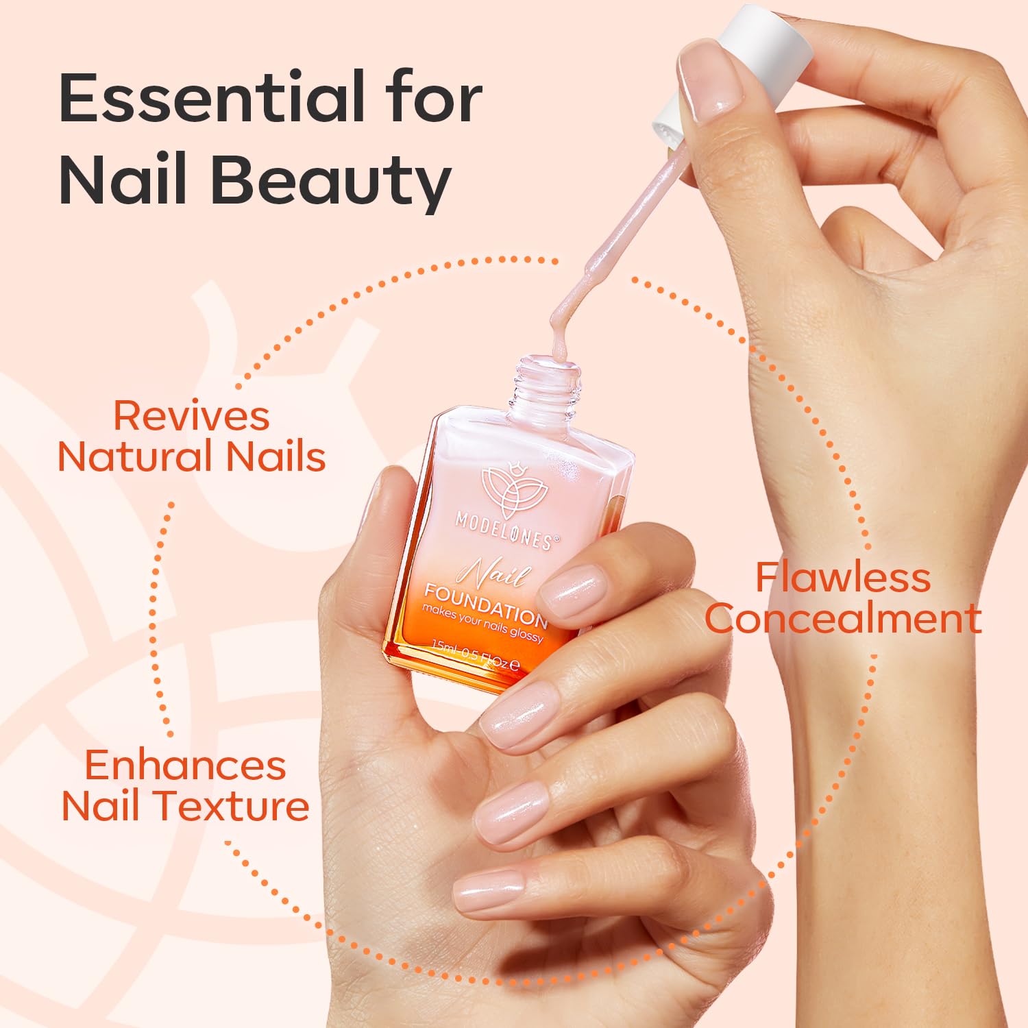 Modelones damaged nails benefit from moisturizing formula with keratin and jojoba oils.