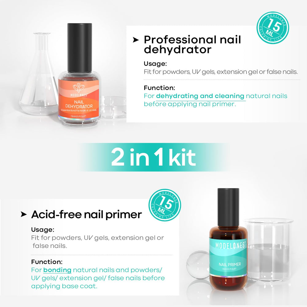 Modelones 15ml bottle closeup reveals a low-odor, acid- and HEMA-free formula.
