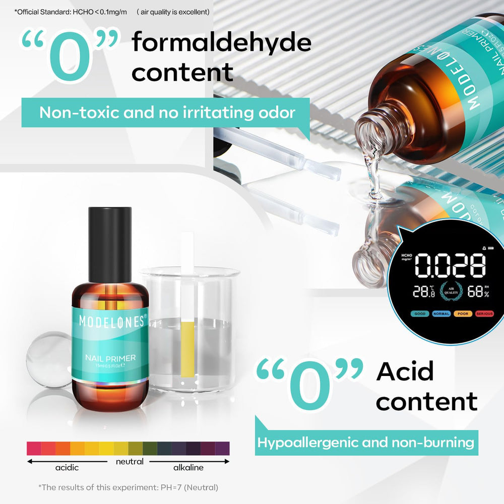 Modelones 15ml label detail emphasizes acid-free safety notes for nails.