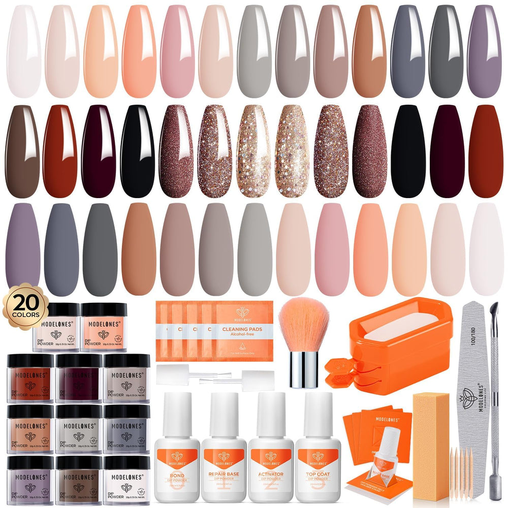 Modelones dip powder 20 colors for versatile nail looks.