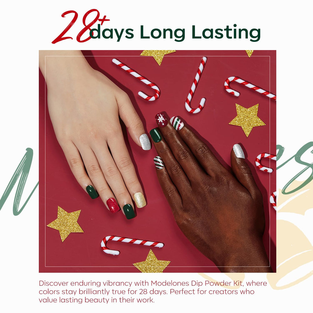 Modelones gold glitter powder adds sparkling accents for glam holiday nails