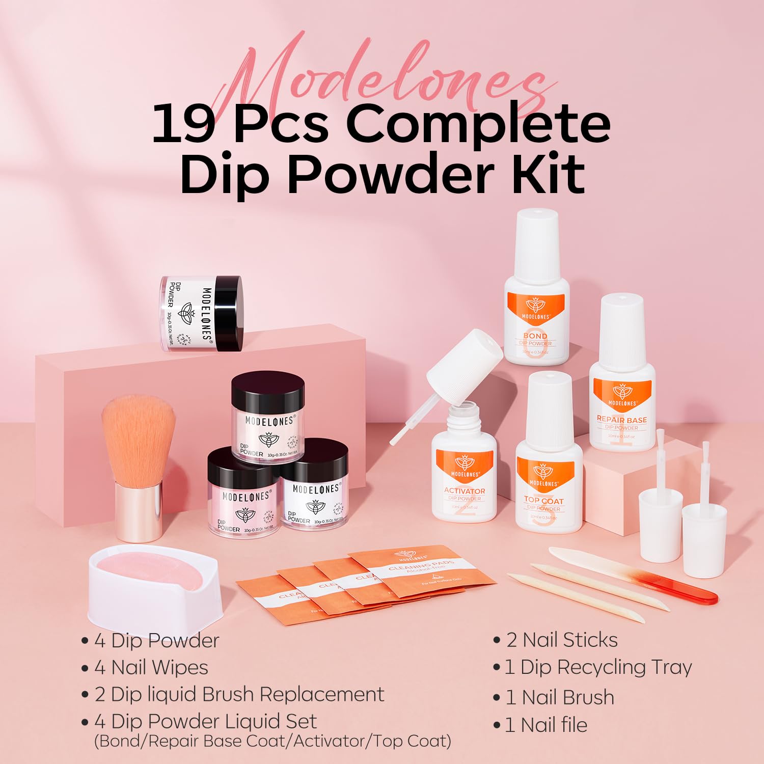 Modelones dip powder kit light pink color swatch for soft nails