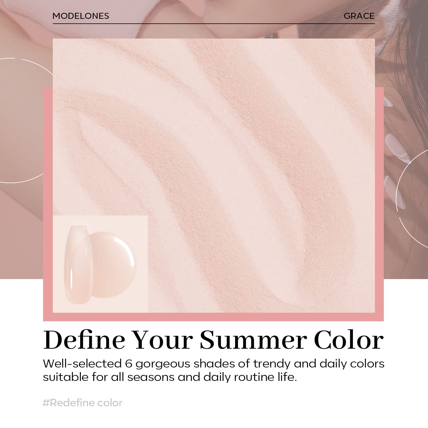 Modelones dip powder nail swatch demonstrates a sheer nude finish for everyday wear