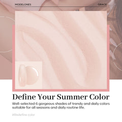 Modelones dip powder nail swatch demonstrates a sheer nude finish for everyday wear