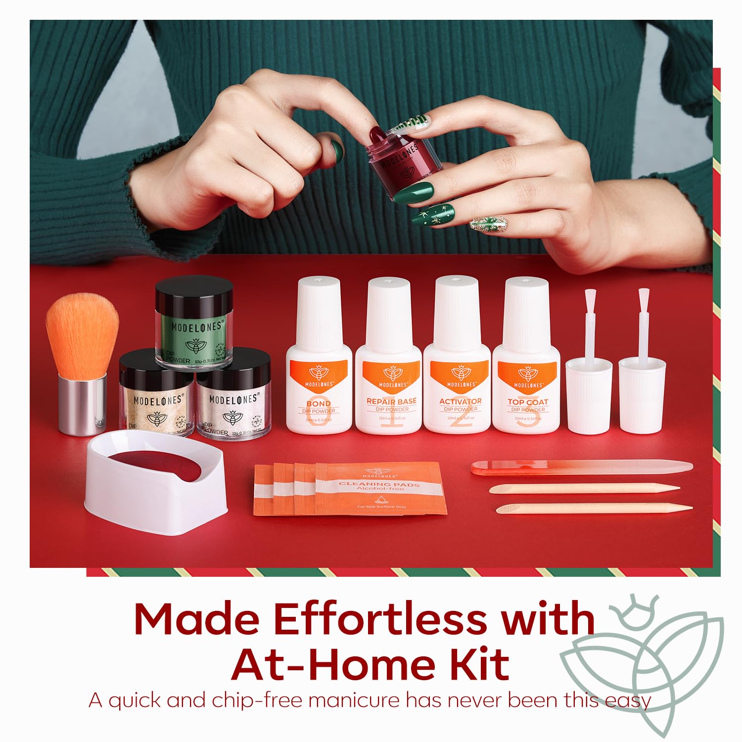 Modelones dip kit close-up with tools, bottles, and protective steps