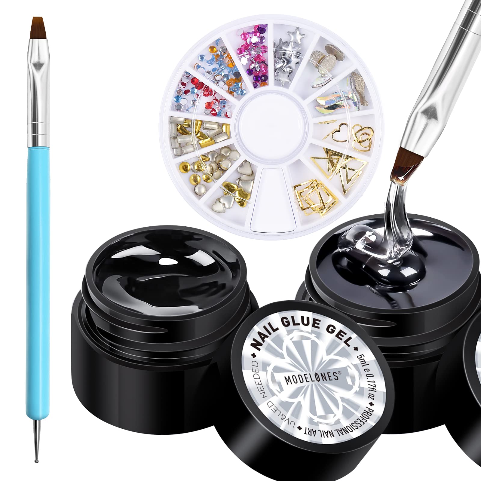 Modelones DIY nail art ideas with 2x5 ml glue and tools