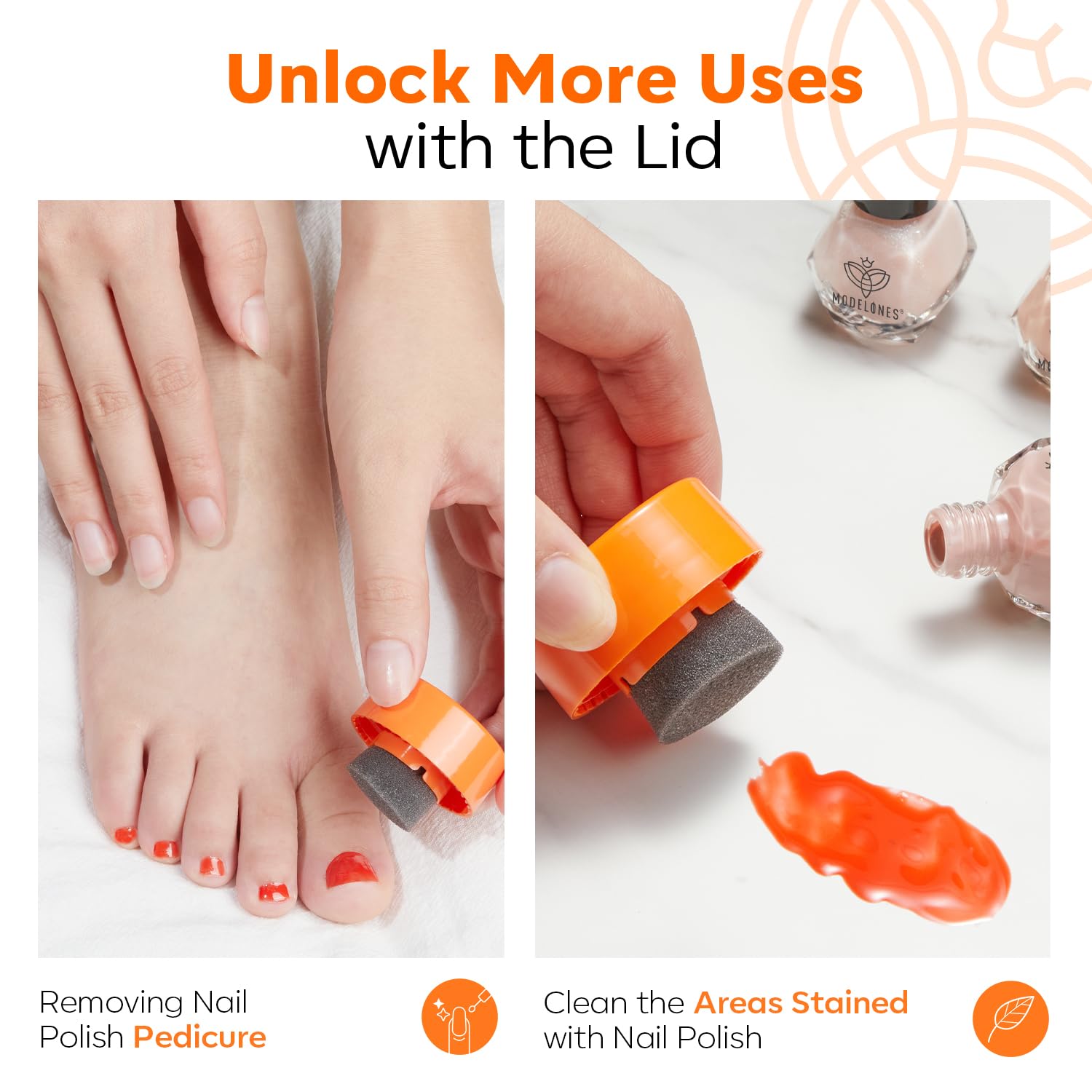 Modelones dual-sponge remover setup enabling fingernails and toes polish removal.