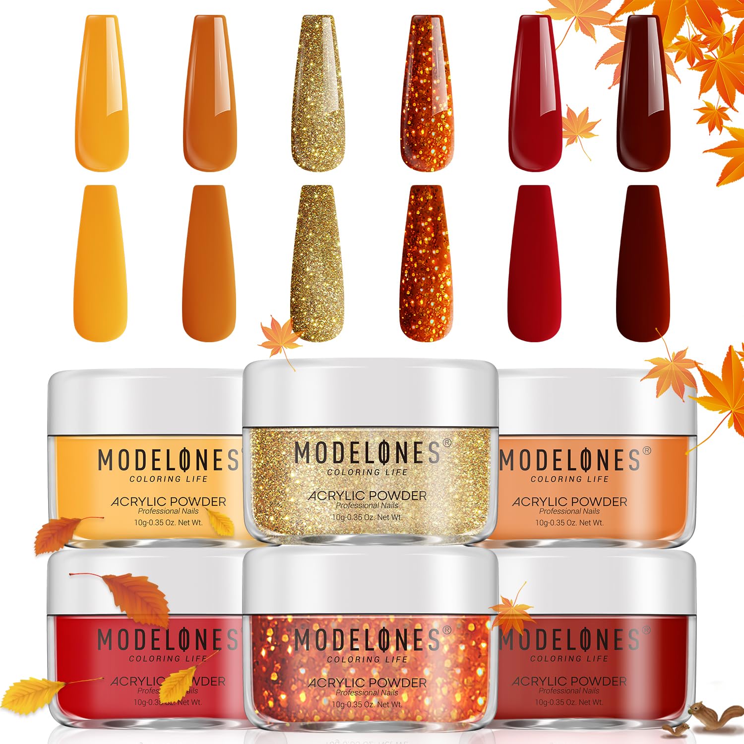 Modelones fall-series six-shade swatch displays autumn-ready colors for inspiration
