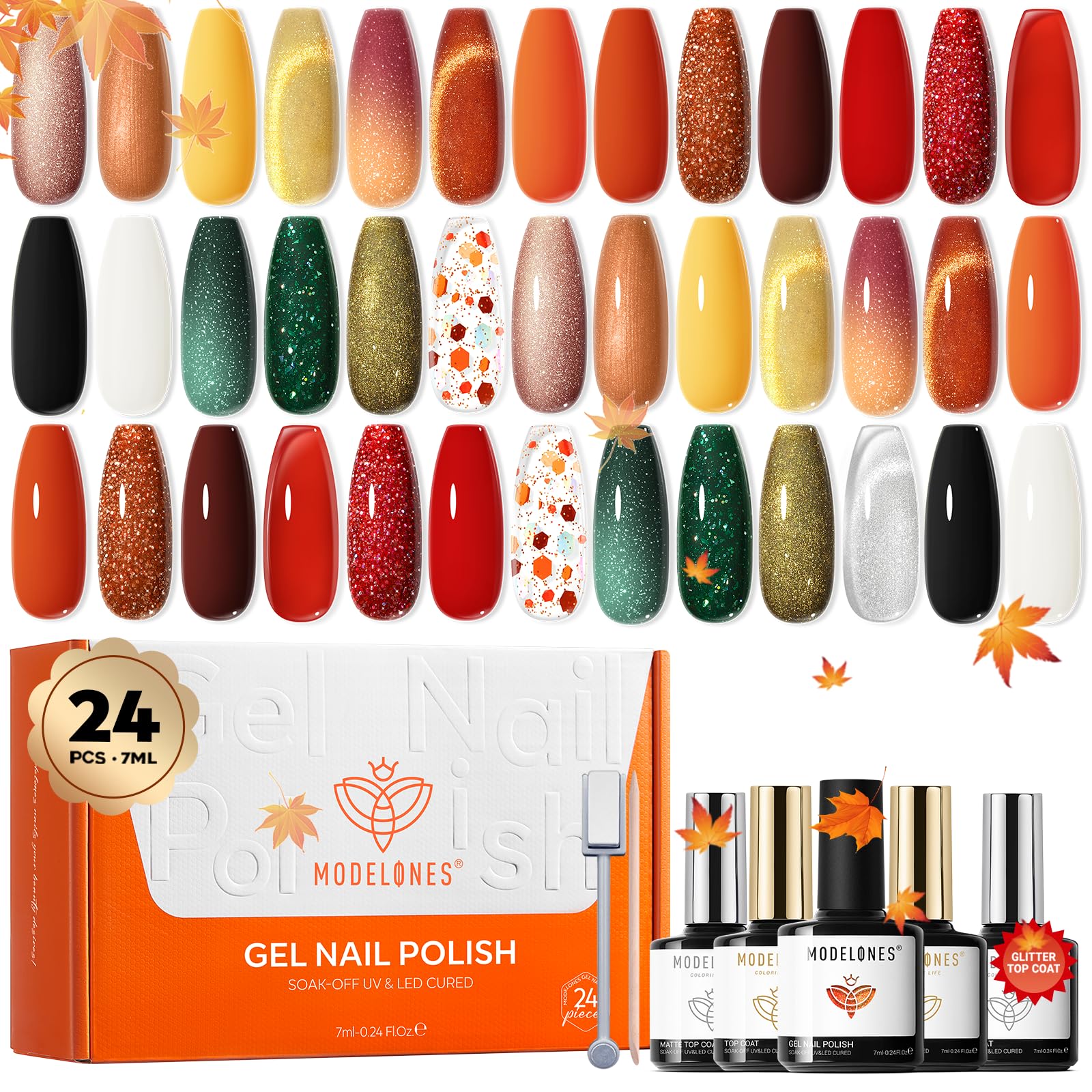 Modelones fall-winter gel polish palette demonstrates rich seasonal colors for chic nails.