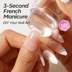 Modelones French-tip-stamp-tool enables precise tip application at home.