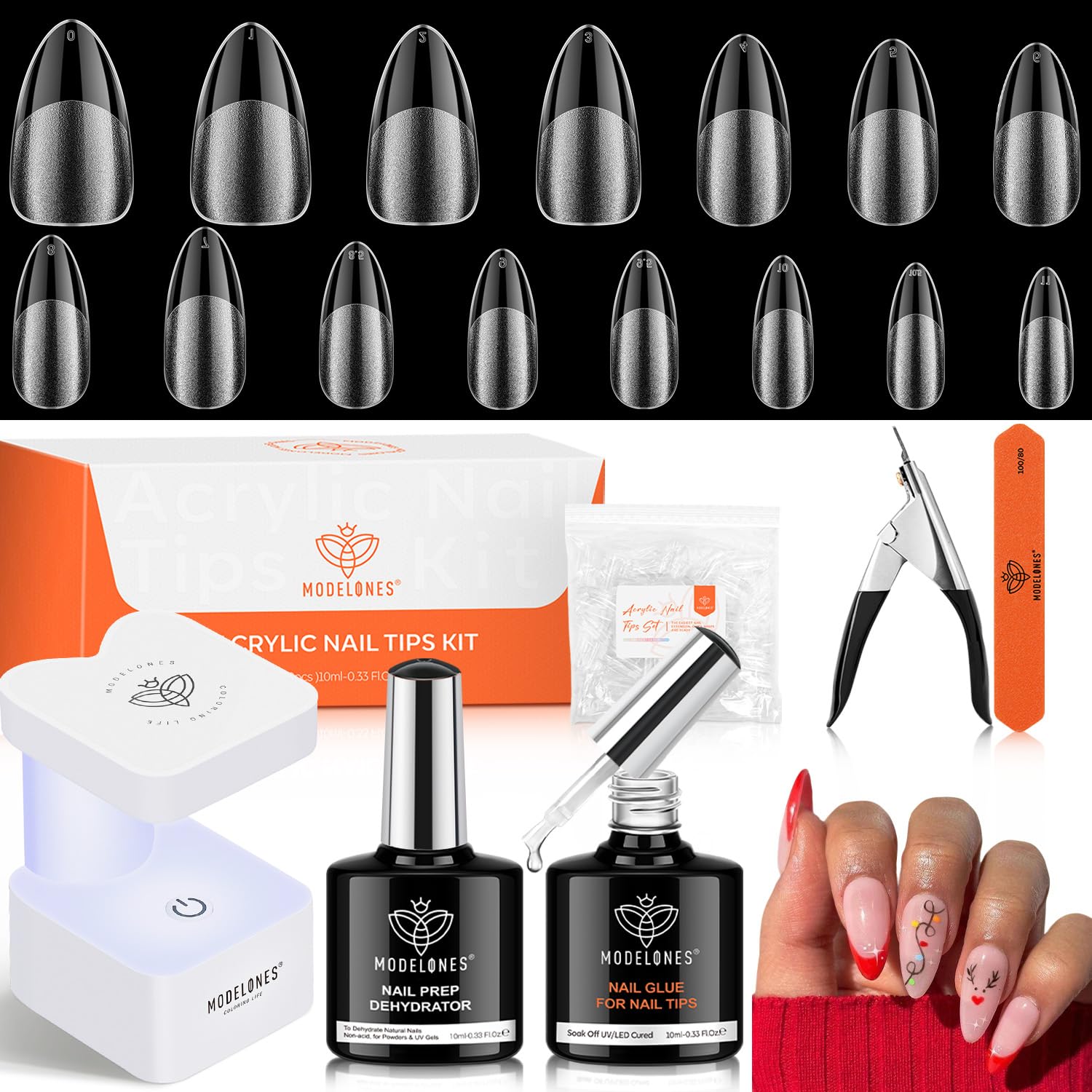 Modelones gel nail extension kit with almond tips for easy at-home manicures.