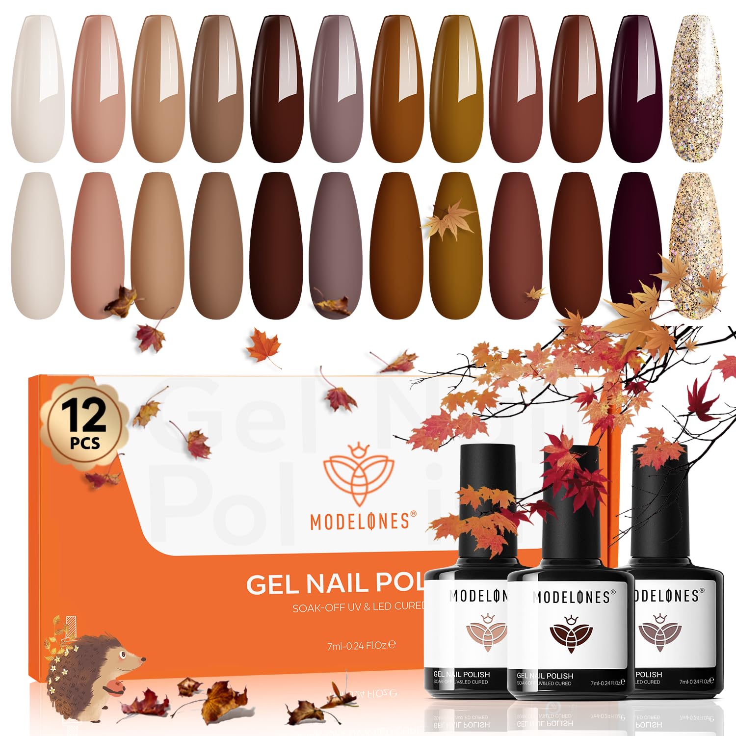Modelones gel nail polish set displayed bottles for fall manicure inspiration