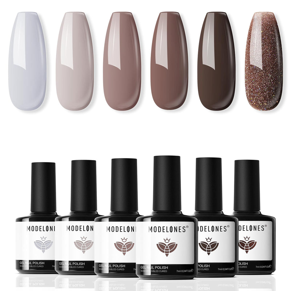 Modelones gel nail polish set chocolate brown glitter for long-lasting color.