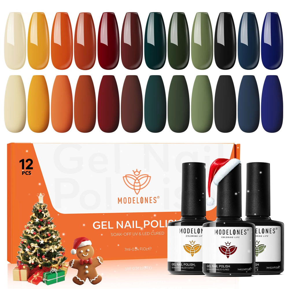 Modelones gel nail polish set packaging showing 12 colors for salon or home use.