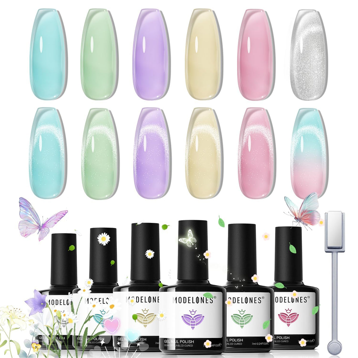 Modelones gel nail polish set packaging with six colors for DIY manicures.