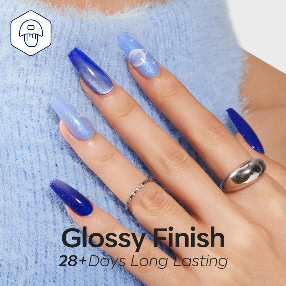 Modelones light blue gel polish swatch for fresh daytime nails.