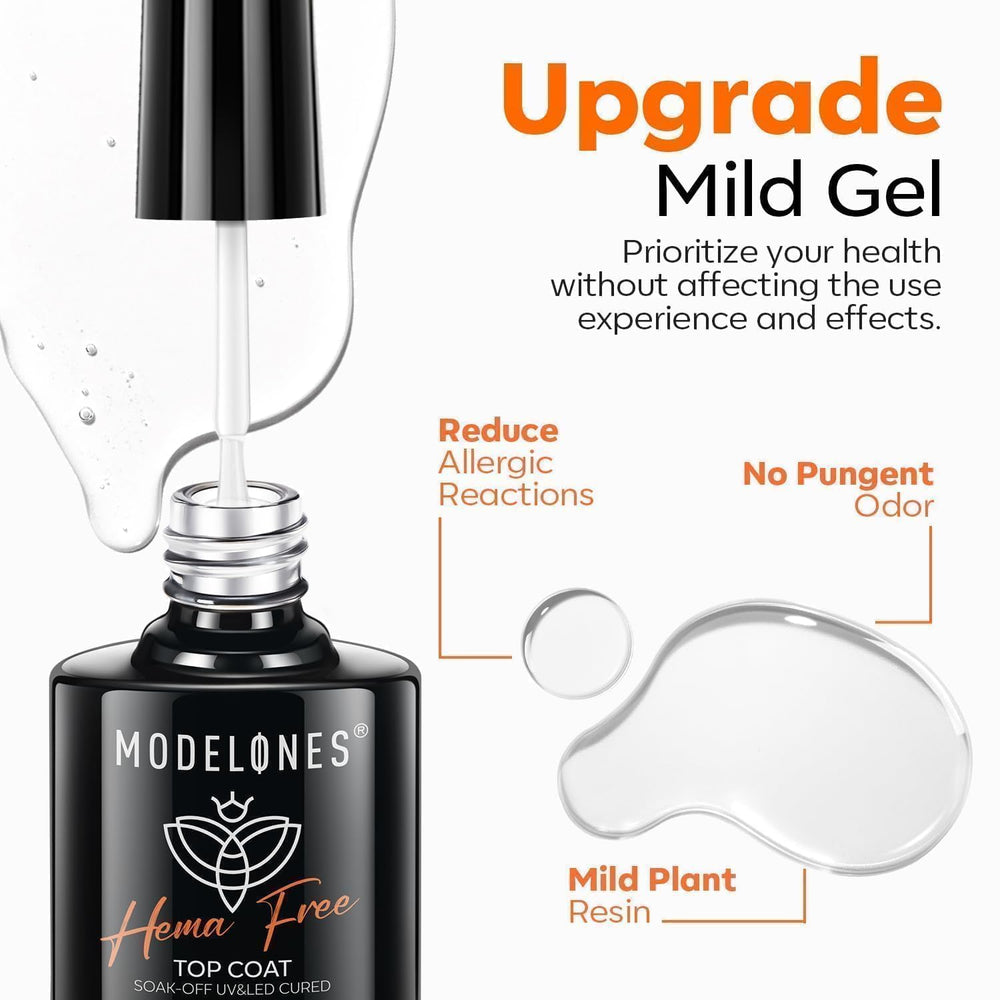 Modelones gel top coat provides long-wear protection against chipping