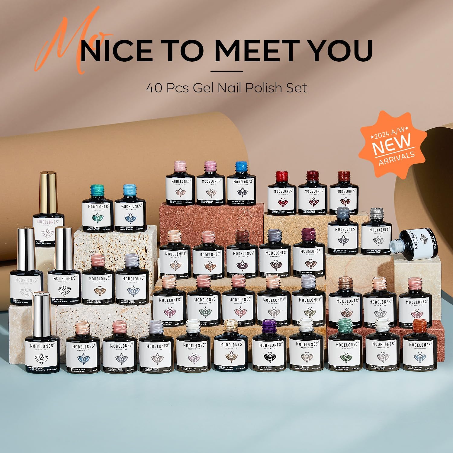 Modelones glitter top coat adds sparkling accent for dramatic nails.