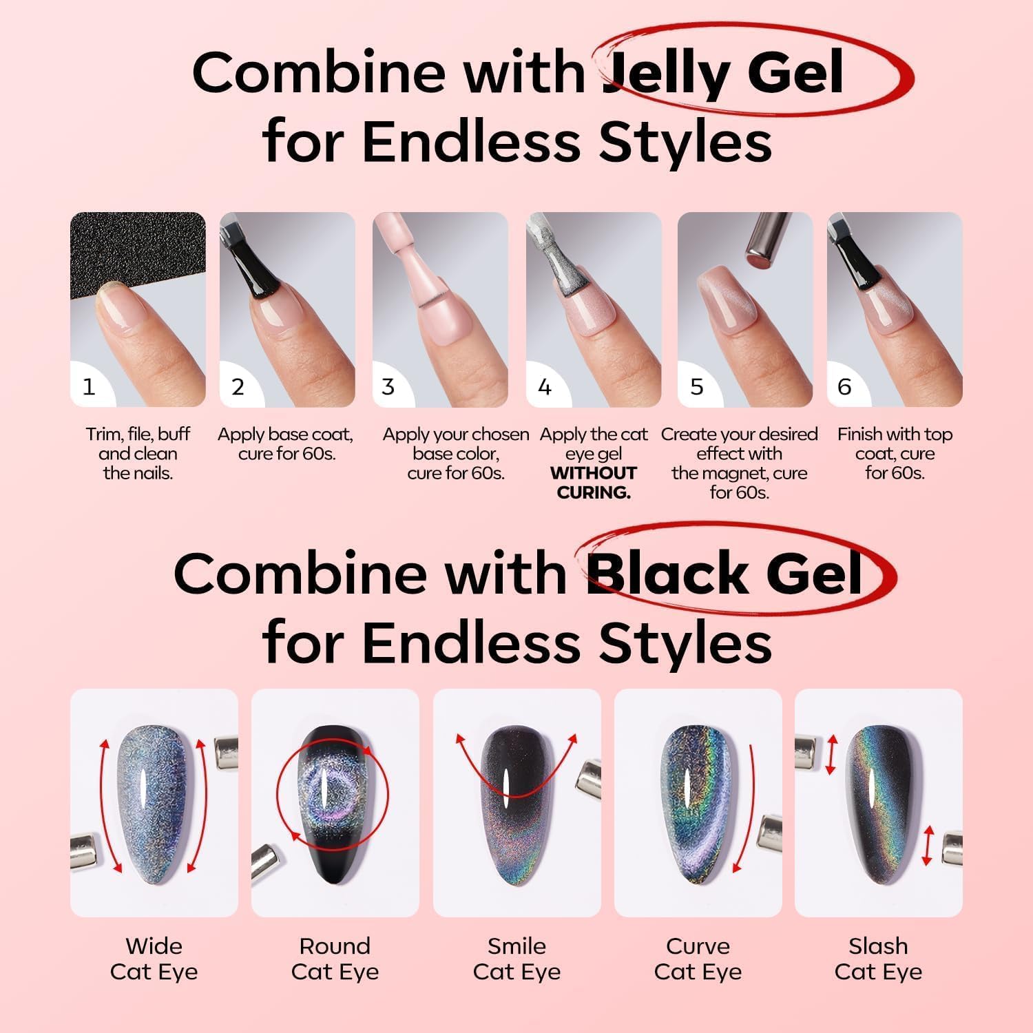Modelones glossy finish on nails showing vibrant red cat-eye shine.