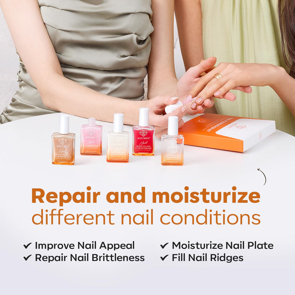 Modelones 5-free formula with keratin and jojoba for nourished nails.