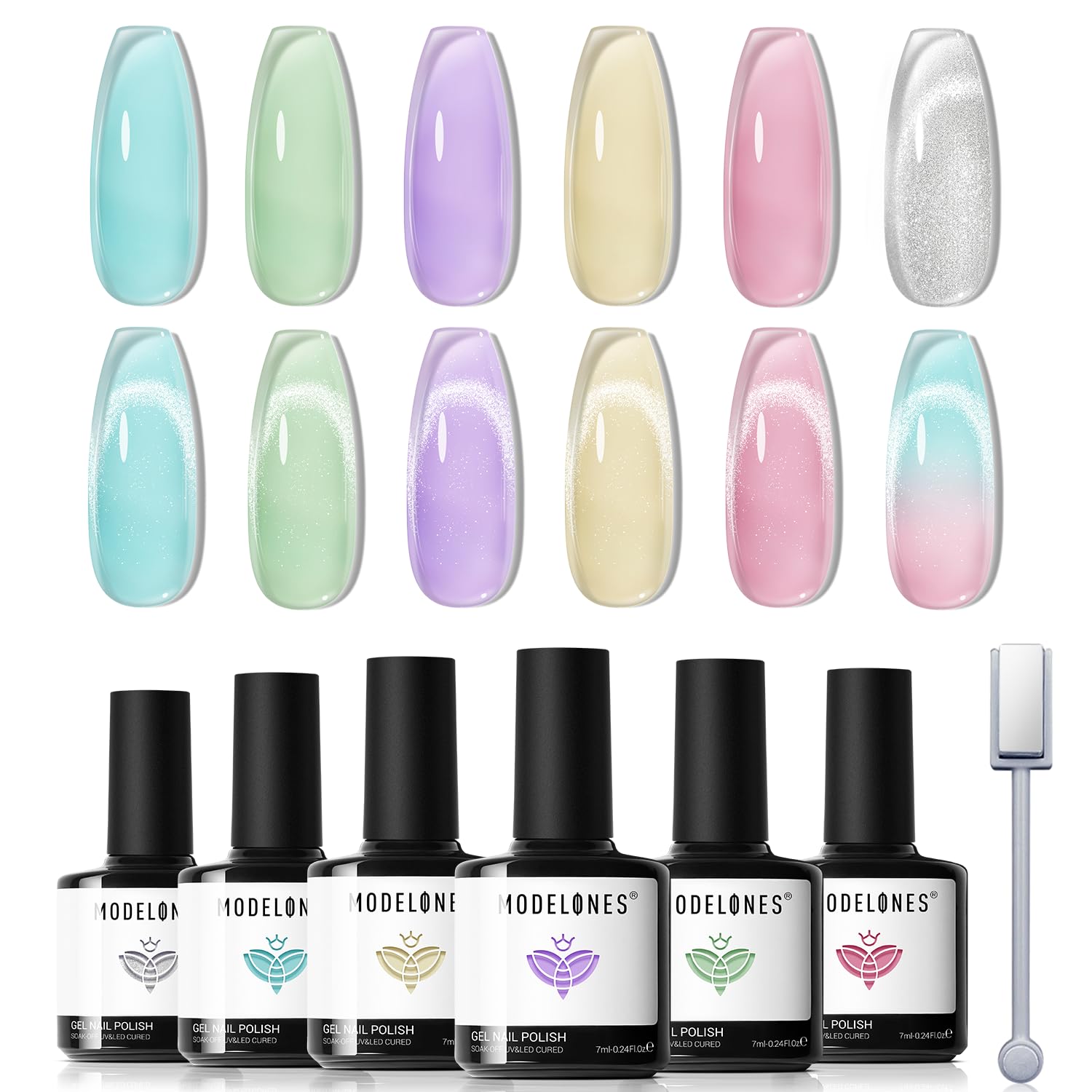 Modelones gel dries under LED lamp in 30 seconds for fast results.