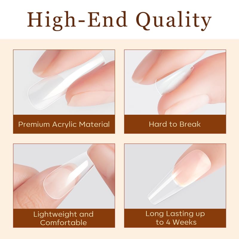 Modelones long coffin nail tips ideal for liner gel art and intricate designs