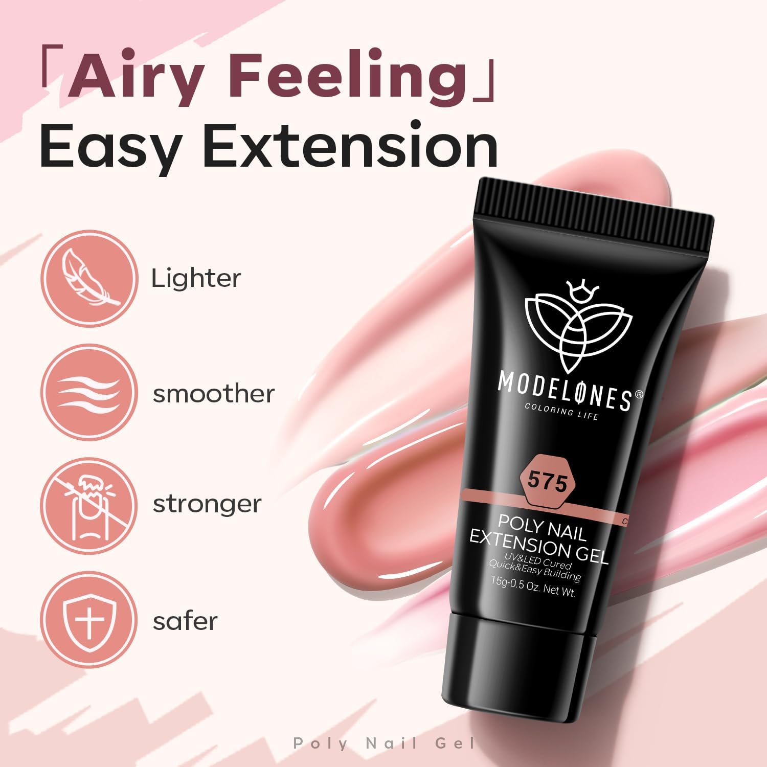 Modelones low-odor formula safe on natural nails during wear.