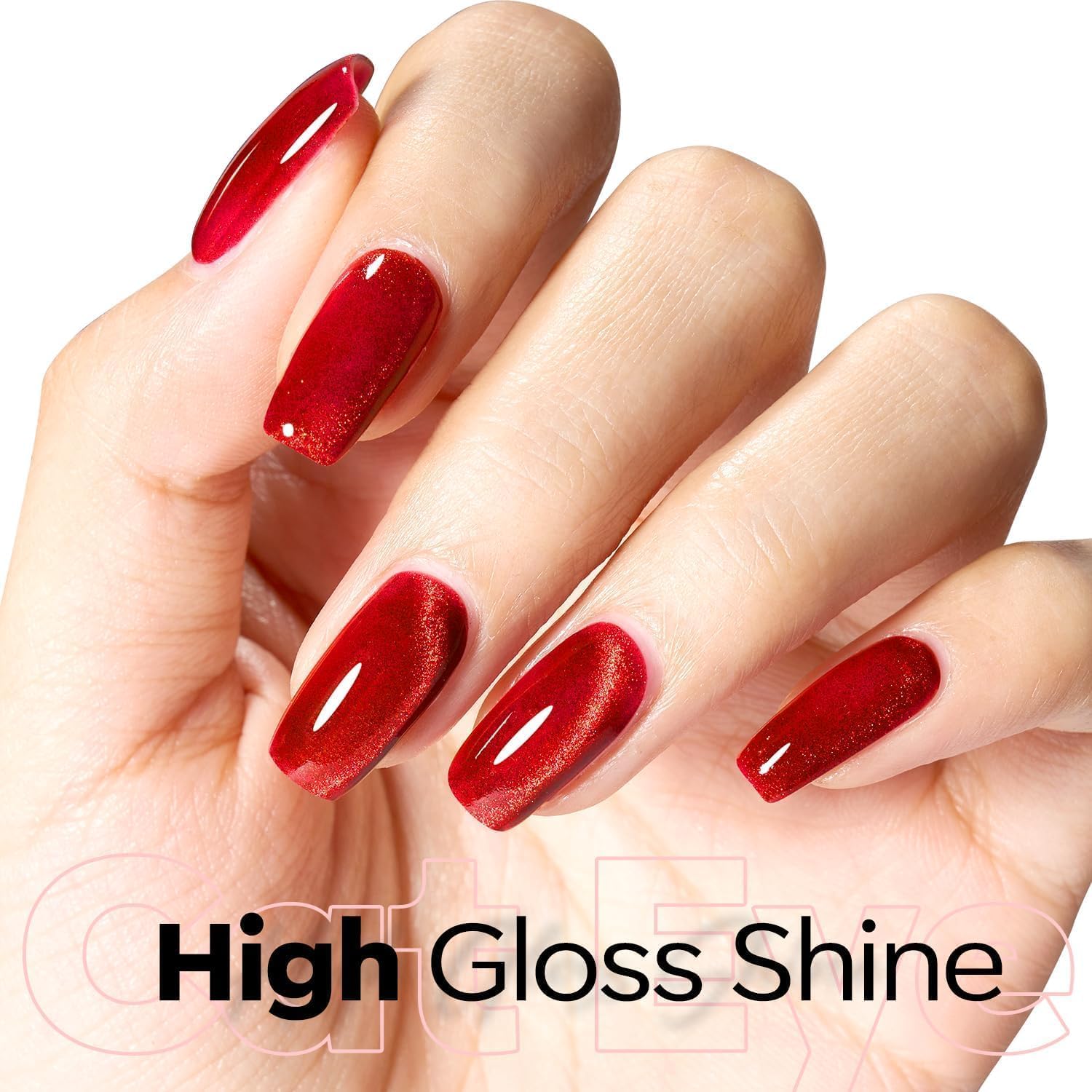 Modelones glitter holographic red ruby glow on nails for depth and shine.