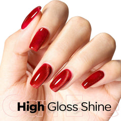 Modelones glitter holographic red ruby glow on nails for depth and shine.