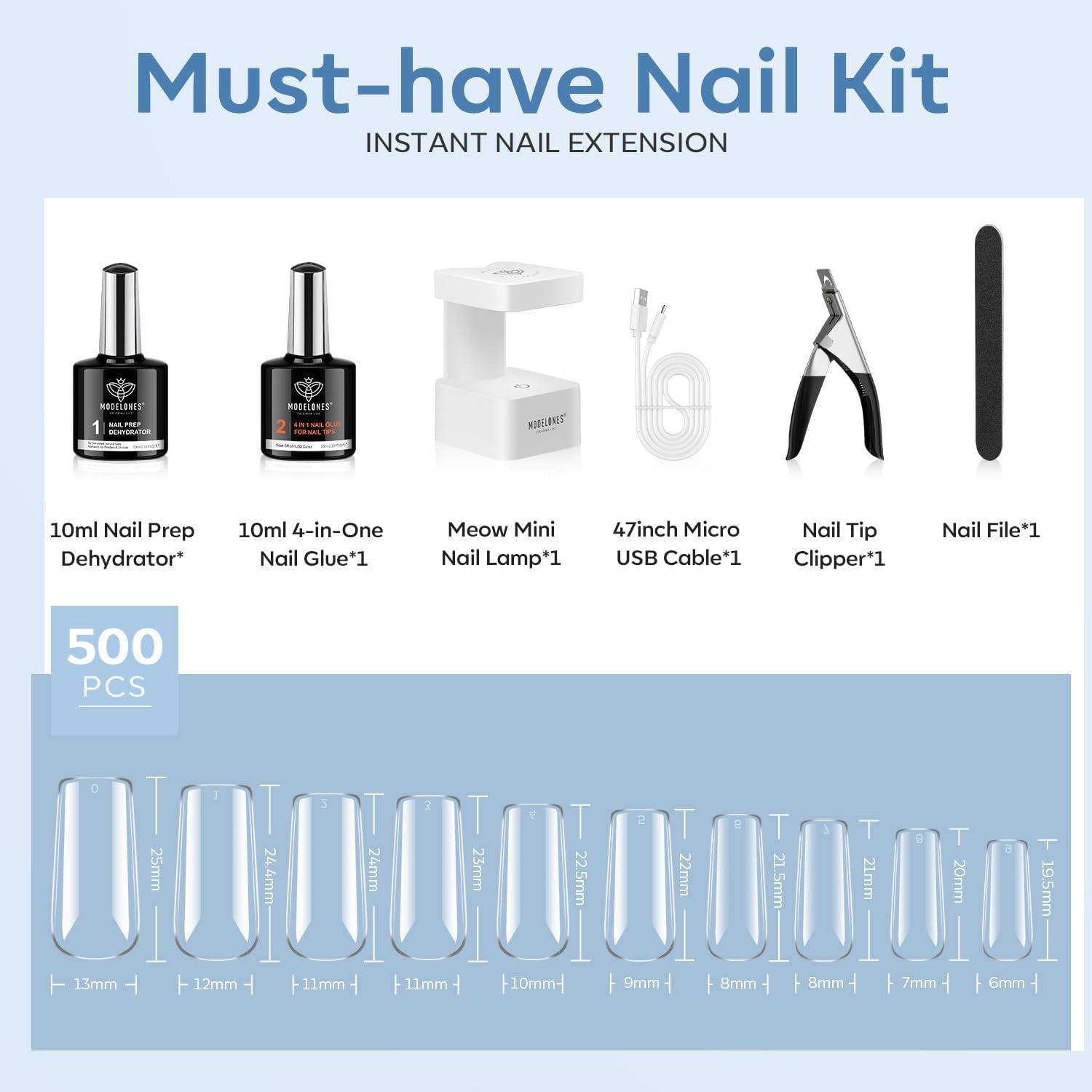 Modelones medium square nail tips with half-matte texture for better adhesion
