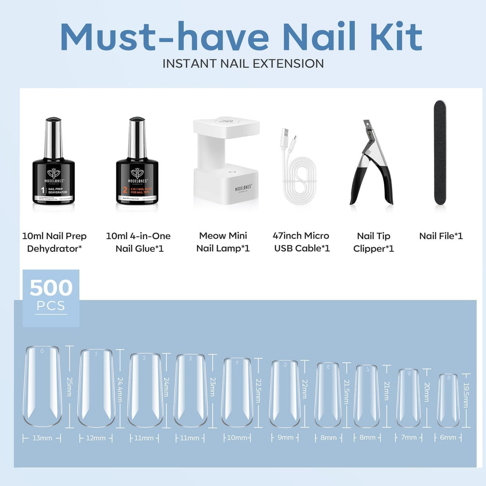 Modelones medium square nail tips with half-matte texture for better adhesion
